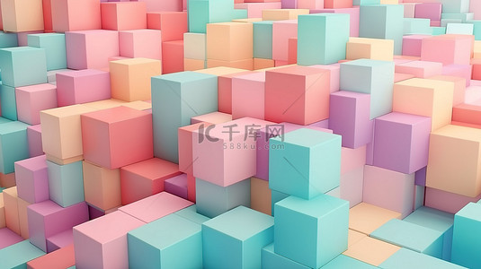 方向创意背景图片_3d 渲染水平方向中立方体的柔和色几何墙