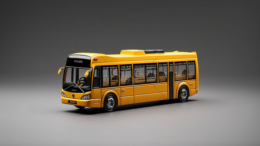 灰色背景下城市公交车的 3D 插图