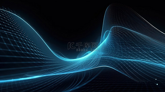 未来数字技术飞过发光的白色和蓝色曲线 3D 渲染