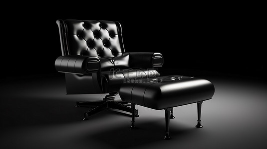 带脚凳的家具 3D 渲染黑钢椅前视图