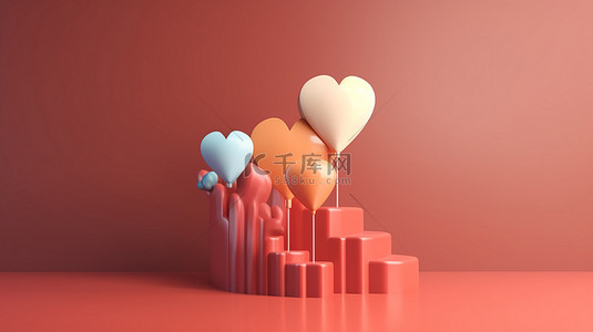 心脏图背景图片_带有心脏图标的语音气泡讲台，3D 渲染的社交媒体通知