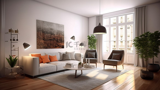 公司风格背景图片_以豪华 3D 呈现的现代风格单间公寓