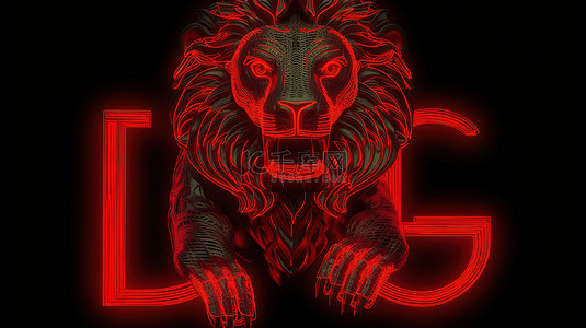 红色霓虹灯中狮子座星座符号的 3D 渲染