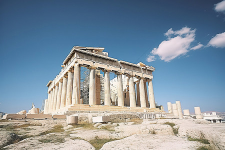 欧洲希腊背景图片_阳光明媚的日子下希腊古老的帕台农神庙