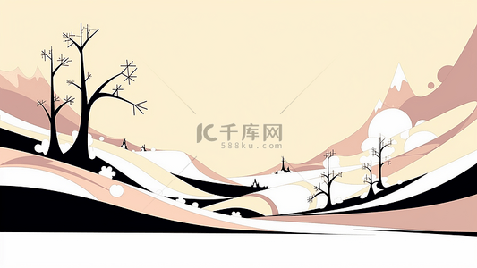 乔木背景图片_冬天卡通背景插画