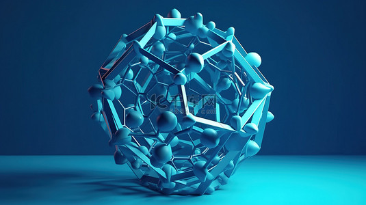 蓝色背景装饰有 3D 循环球形多边形装饰立方体
