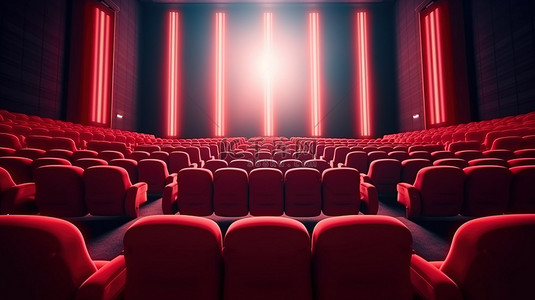 红地毯上的单独电影院座位，带购票终极电影之夜概念 3D