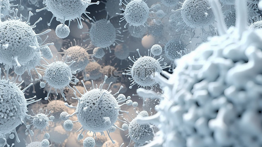 白色细菌和病毒细胞的 3d 渲染背景