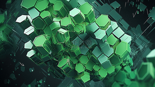 一致背景下 3D 渲染中的绿色抽象几何形状