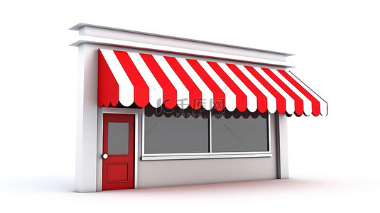 清晰的白色背景下大胆的红色店面标志的 3D 渲染