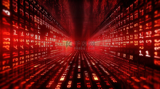 红色二进制代码背景 3D 渲染数字数据和技术的插图