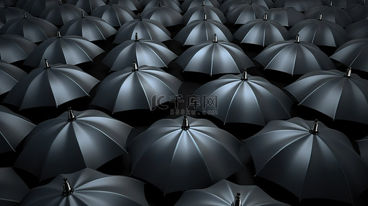 象征安全和保险的商业保护黑色雨伞的 3D 渲染