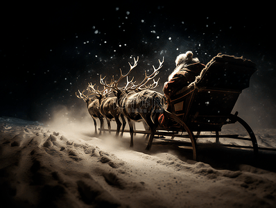 圣诞夜雪橇背景图片_雪橇麋鹿圣诞老人新年圣诞节广告背景
