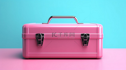 粉红色背景与双色调风格蓝色金属经典工具箱 3d 渲染