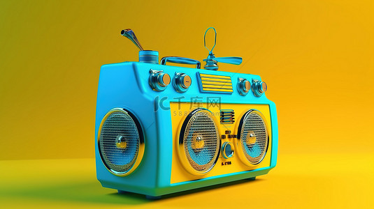 带有蓝色口音的黄色卡通风格 3D 广播音乐播放器