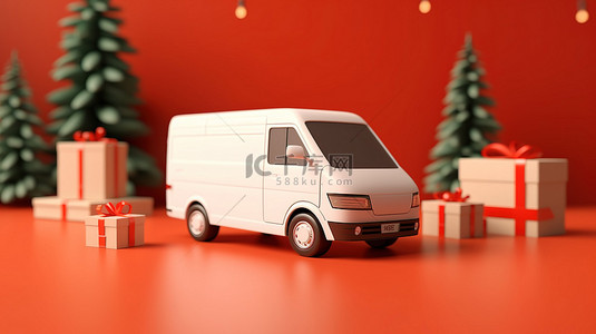 買1送1背景图片_1 3D 插图使用货车和智能手机复制空间送货上门圣诞礼物