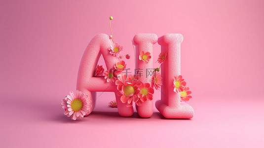 粉红色背景上四月刻字的 3D 渲染