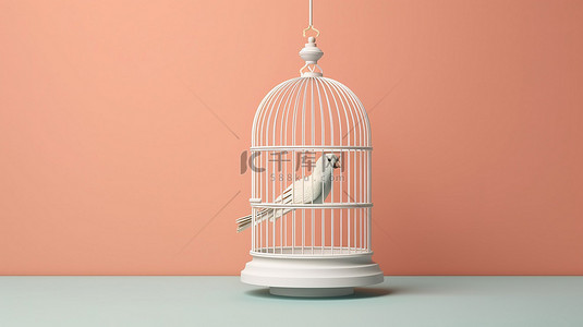 用于社交媒体的时尚白色鸟笼的创新简约 3D 渲染