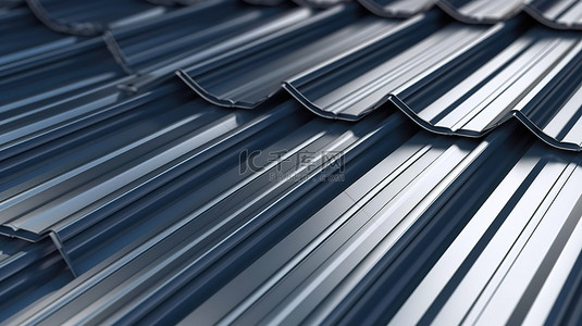 带有波纹铁皮的仓库上堆叠的铝制金属波纹屋顶板的插图