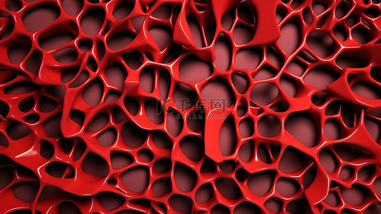 3d 渲染红色有机网格抽象背景
