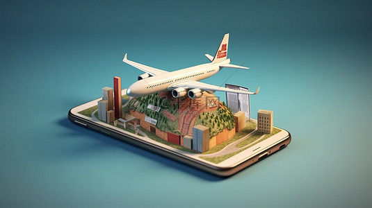 世界旅行旅行背景图片_使用飞机 3D 渲染在智能手机上探索世界旅行行程