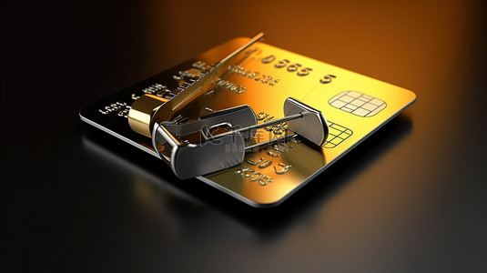 货币兑换 3d 渲染上的担保信用卡