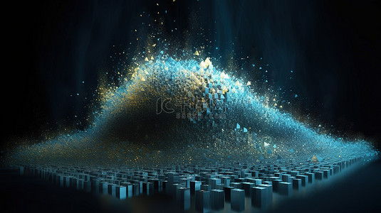 空间启发动态数字波和发光方形粒子的 3d 渲染