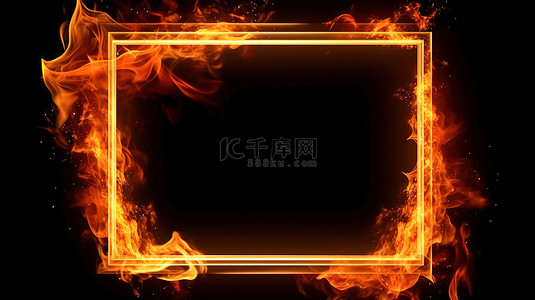 易燃易爆标志背景图片_3D 渲染的火焰边框艺术品