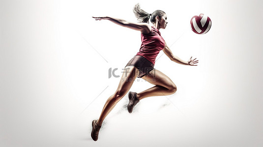 体育竞技背景背景图片_女排运动员在白色背景上的动作 3D 渲染