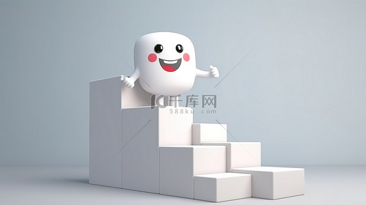 3D 渲染异想天开的白色角色以图形为目标爬楼梯