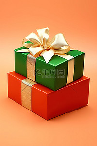 圣诞节背景图片_绿色的金色白色和绿色礼物盒