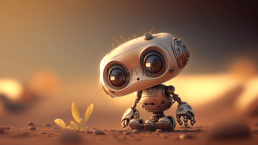 机器人大头小号玩具机器人黄光背景