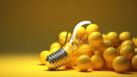玻璃灯泡和黄色灯泡内部象征思想的简约 3D 插图