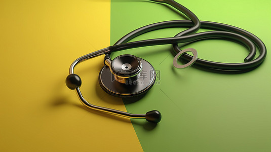 彩色 3d 渲染背景中逼真的医疗听诊器