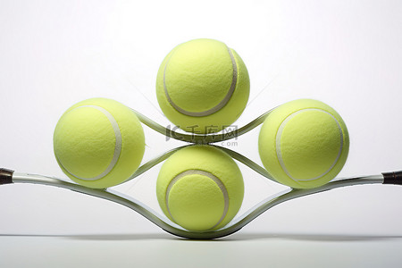 坐在网球拍前面的三个网球