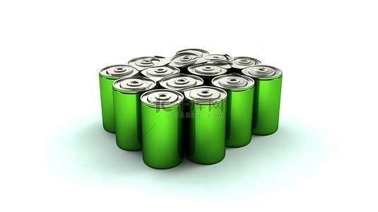 白色污染的背景图片_白色背景上绿色箭头电池回收的 3D 渲染