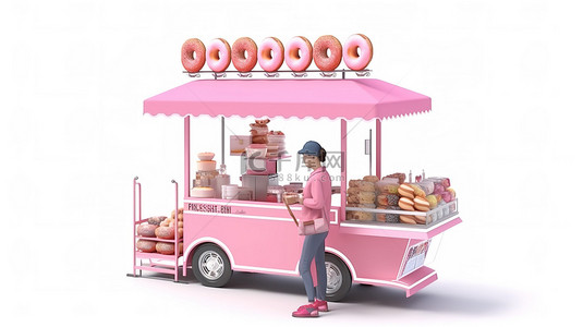 卡通风格 3d 呈现粉红色的白色孤立甜甜圈店供应商