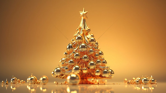 金色圣诞树 3d 渲染明信片