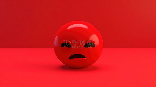 深红色背景下 3D 渲染中的忧郁表情符号