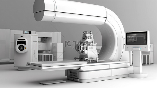 ct背景图片_手术室 3d 渲染白色背景中带有 C 臂的实时 X 射线机