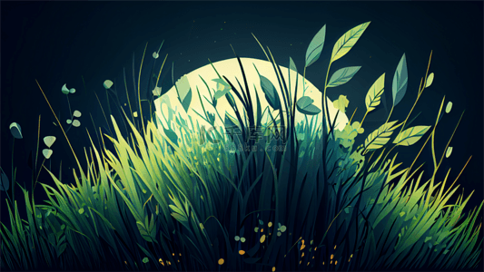 草地夜色创意背景