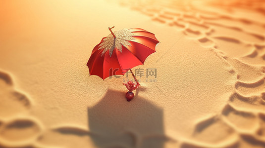 丘比特之箭刺穿心形沙滩伞的 3D 渲染插图