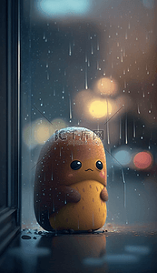 窗台雨滴可爱的小动物卡通的背景
