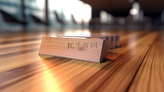 企业名片名片背景图片_带有 3D 渲染名片样机的木质桌面场景