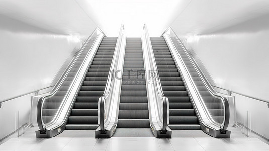 地铁背景图片_现代电动楼梯，双墙，白色背景，3D渲染