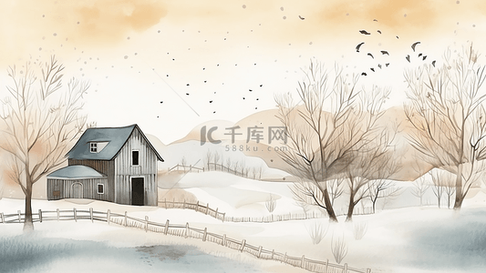 大雪背景图片_冬天郊区背景插画