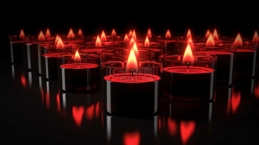 红色精神主题背景图片_圣诞主题的空白文本空间，黑色背景上燃烧着 3d 的红色蜡烛