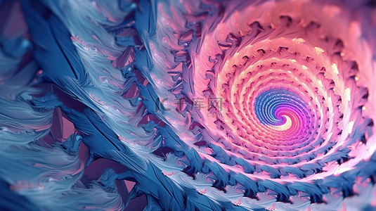螺旋光线背景图片_3d 渲染的分形螺旋，具有粉色和蓝色色调的纹理