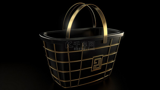 黑色星期五背景图片_黑色星期五销售概念金色购物篮图标在黑色背景下的 3D 黑色袋子上