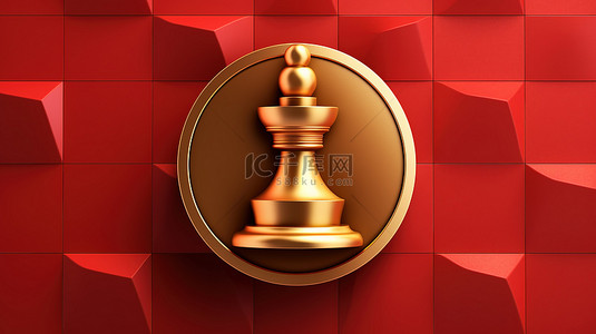 图标背景图片_红色哑光金板上的金色棋子社交媒体的 3D 渲染图标